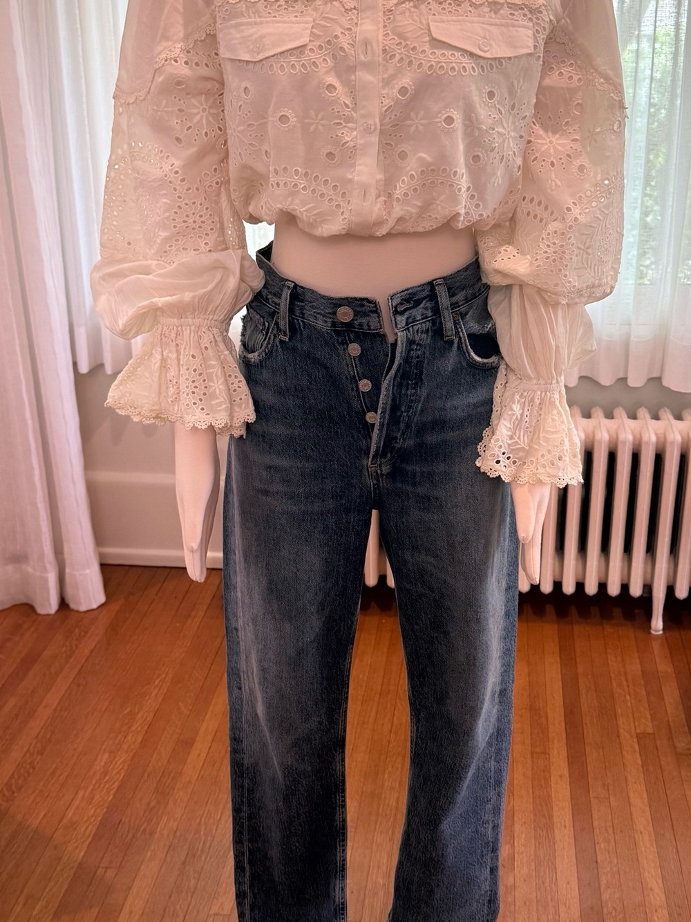 Agolde Straight Leg High-Rise Jeans in Dark Blue Wash